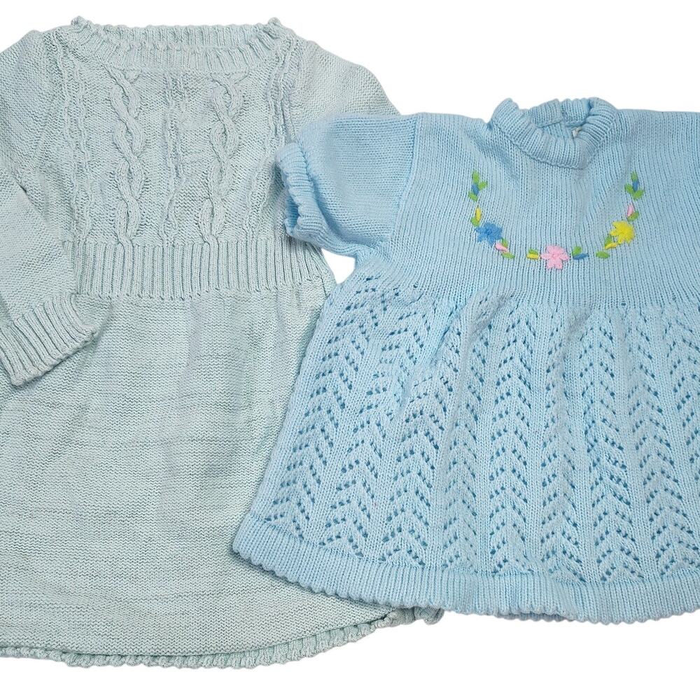 Soft S Fun Cherokee Baby Sweater Dress Lot 12M Blue Knit 2Pc